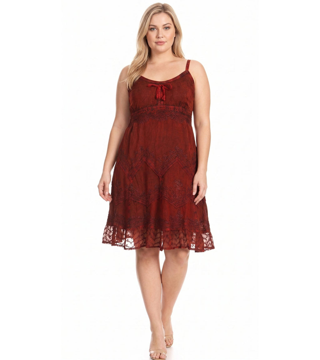Sakkas Stonewashed Rayon Adjustable Spaghetti Straps Mid Length Dress