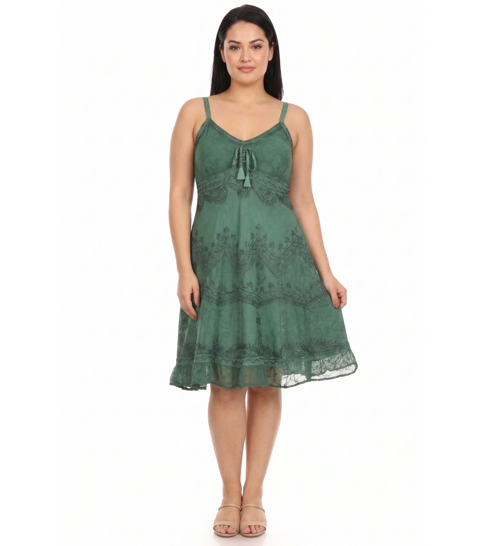 Sakkas Stonewashed Rayon Adjustable Spaghetti Straps Mid Length Dress