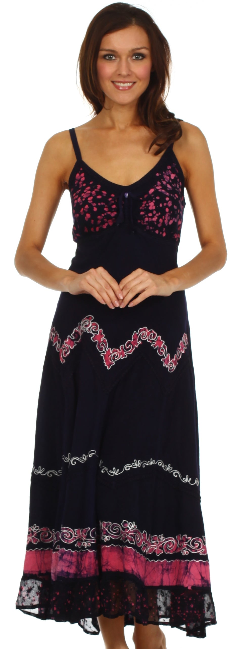 Sakkas Luna Batik Embroidered Adjustable Spaghetti Strap Dress