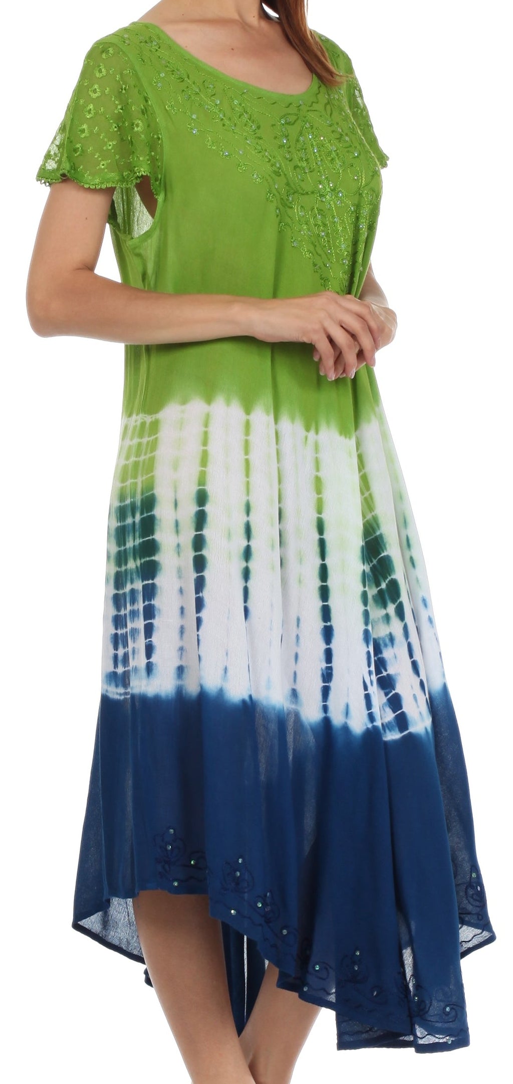 Sakkas Multi Color Tie Dye Cap Sleeve Caftan Dress / Cover Up