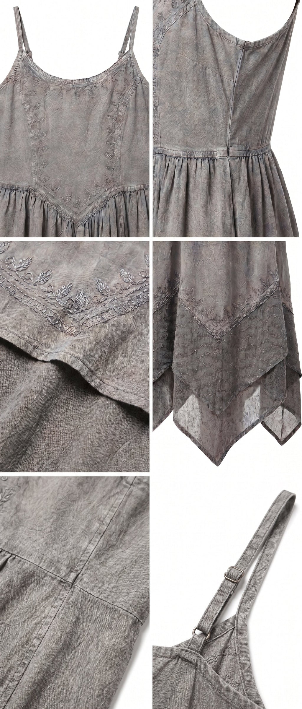 Sakkas Rayon Embroidered Stonewashed Adjustable Spaghetti Straps Long Dress