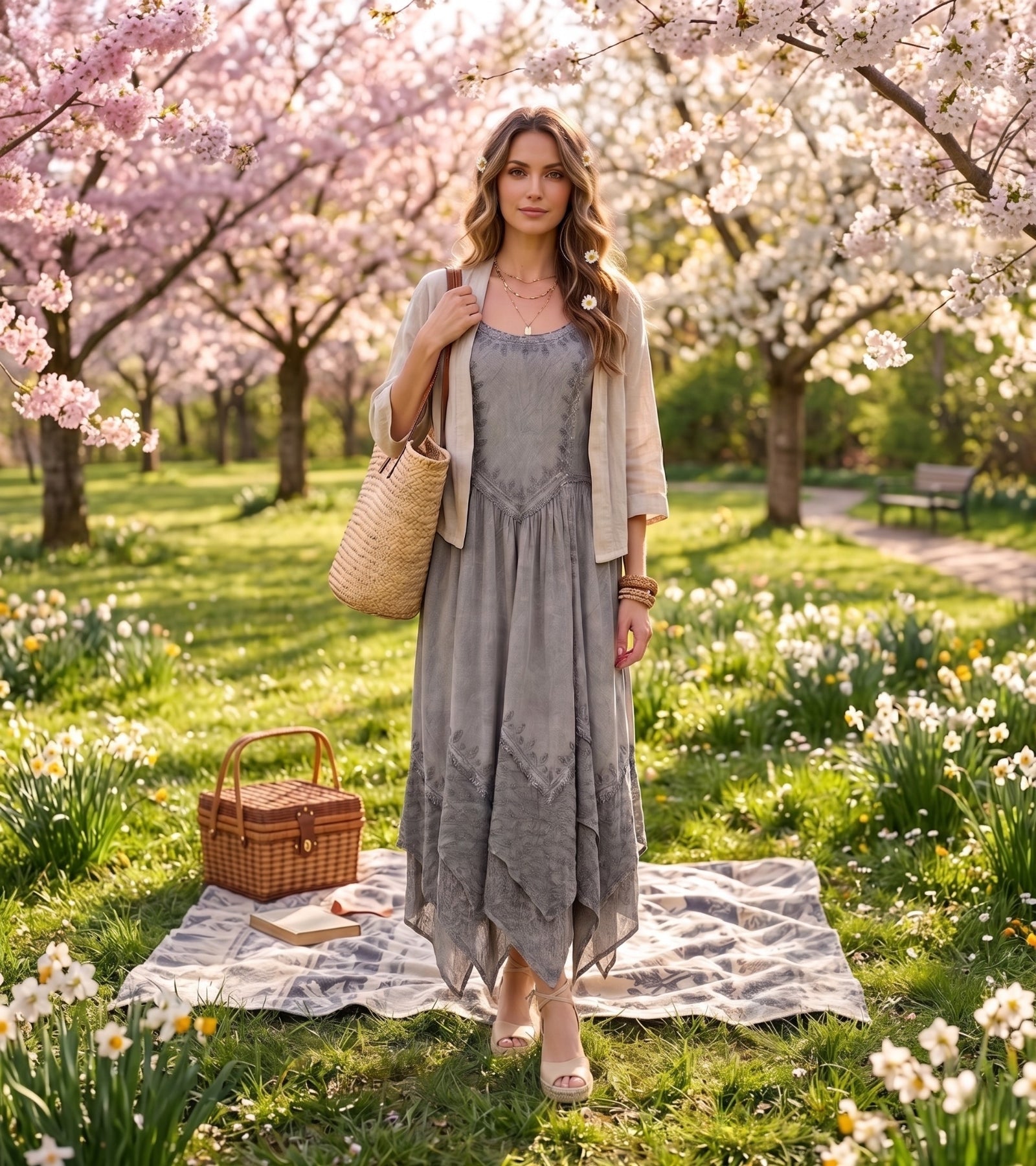 Sakkas Rayon Embroidered Stonewashed Adjustable Spaghetti Straps Long Dress