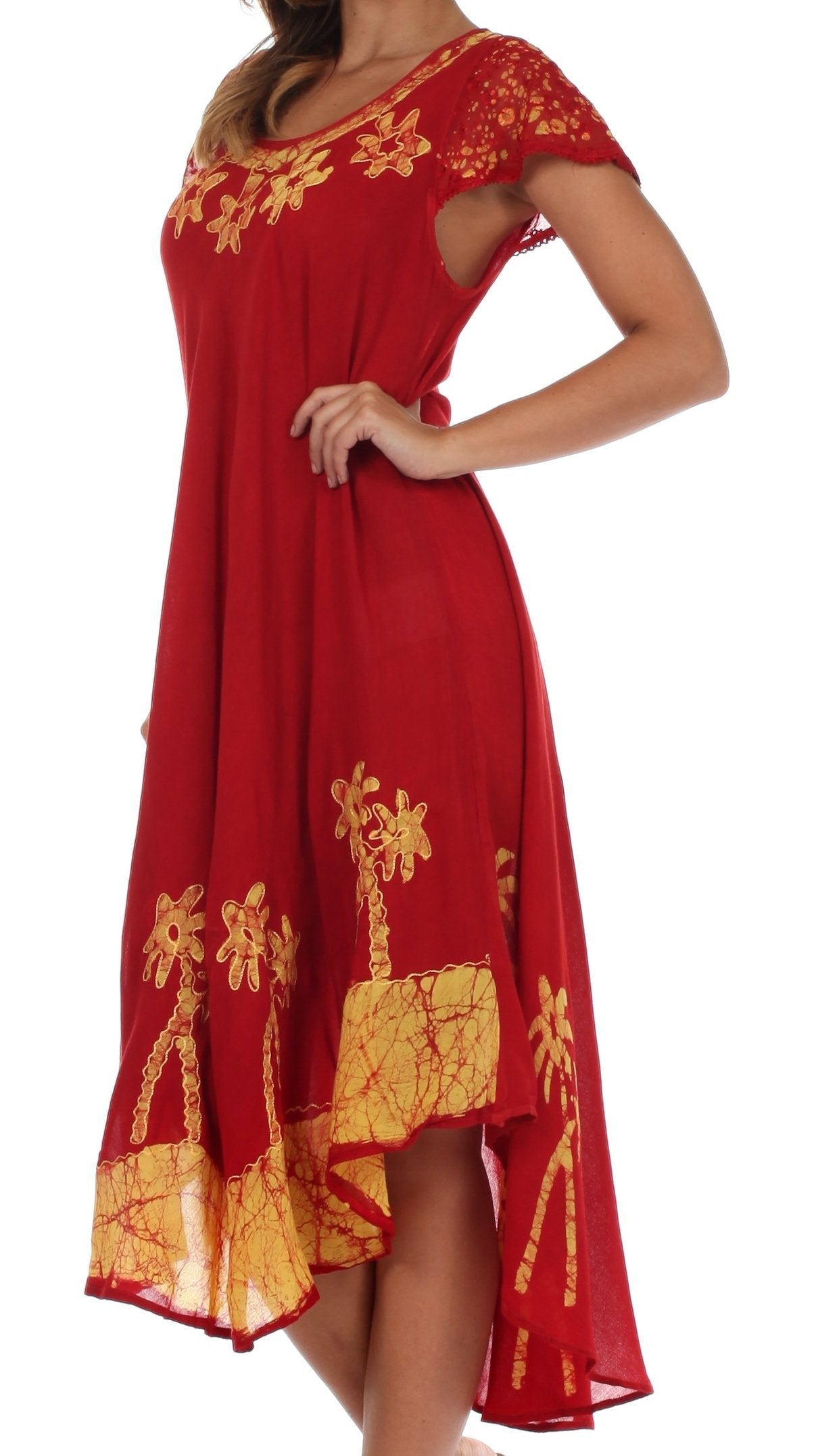 Sakkas Batik Palm Tree Cap Sleeve Caftan Dress / Cover Up