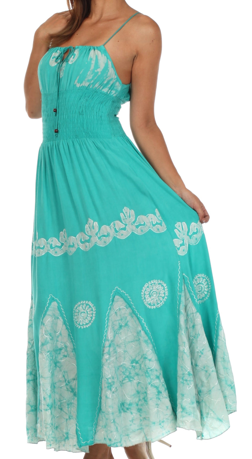 Sakkas Batik Triangle Smocked Empire Waist Dress