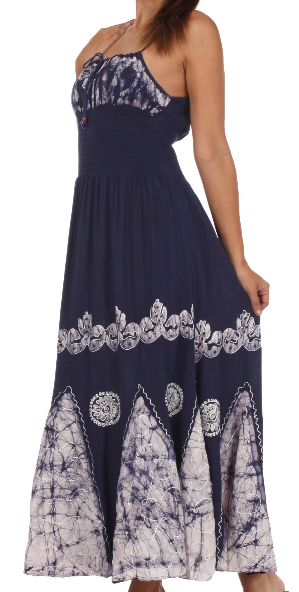 Sakkas Batik Triangle Smocked Empire Waist Dress