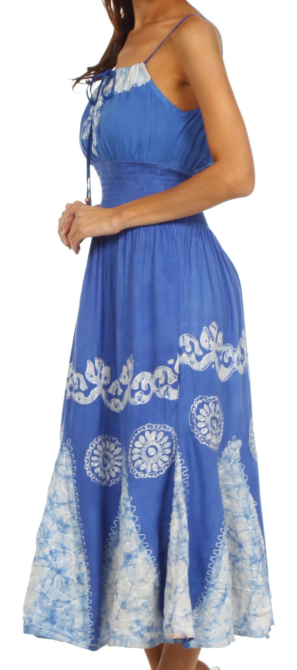 Sakkas Batik Triangle Smocked Empire Waist Dress
