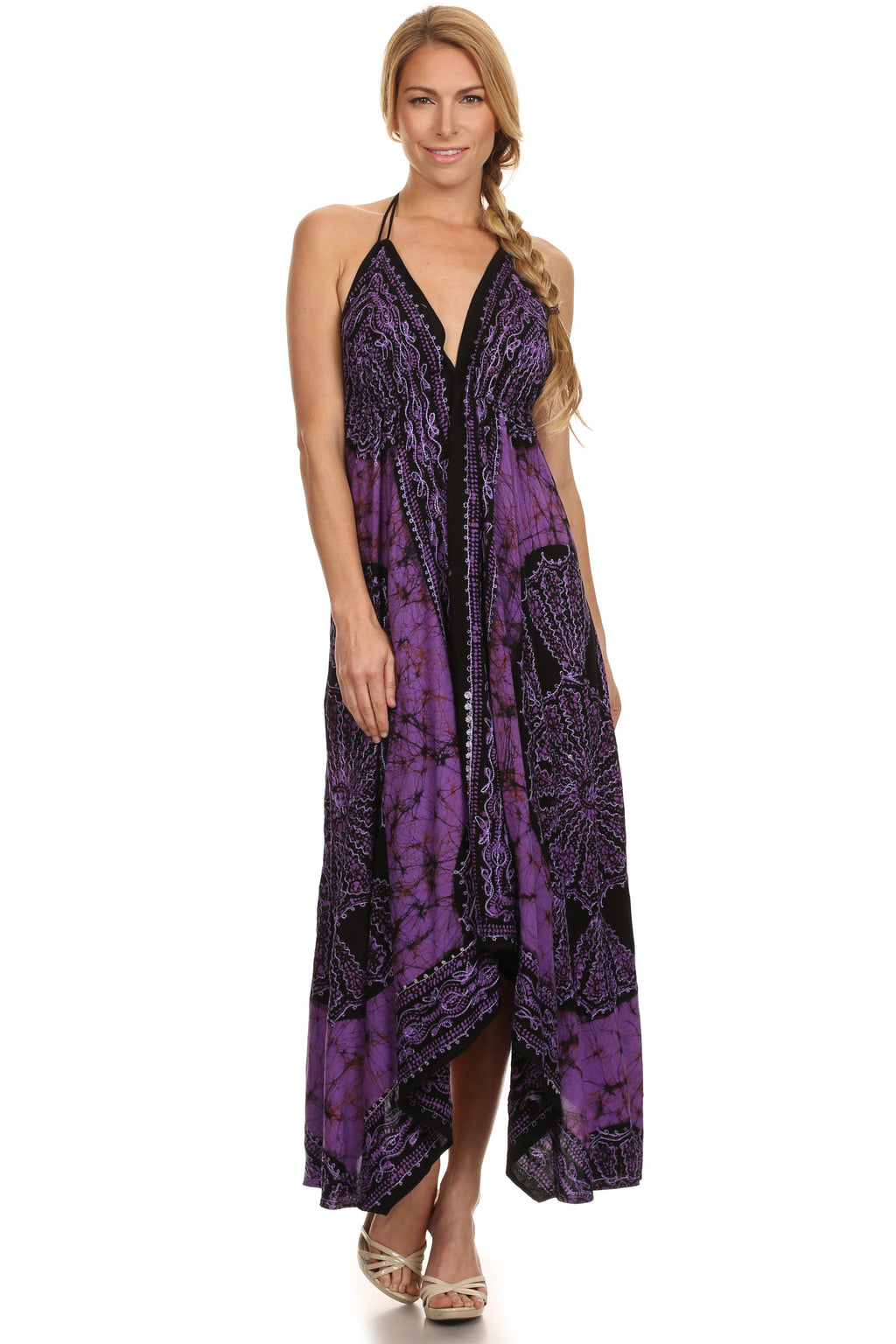 Sakkas Batik Medallion Handkerchief Hem Adjustable Dress