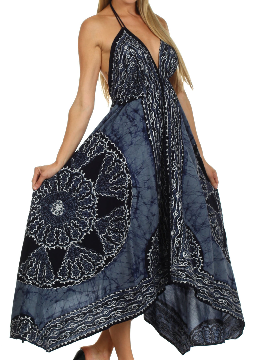 Sakkas Batik Medallion Handkerchief Hem Adjustable Dress