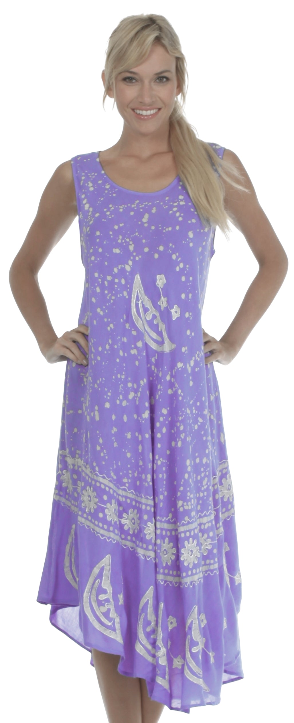 Sakkas Moon and Stars Batik Caftan Tank Dress / Cover Up