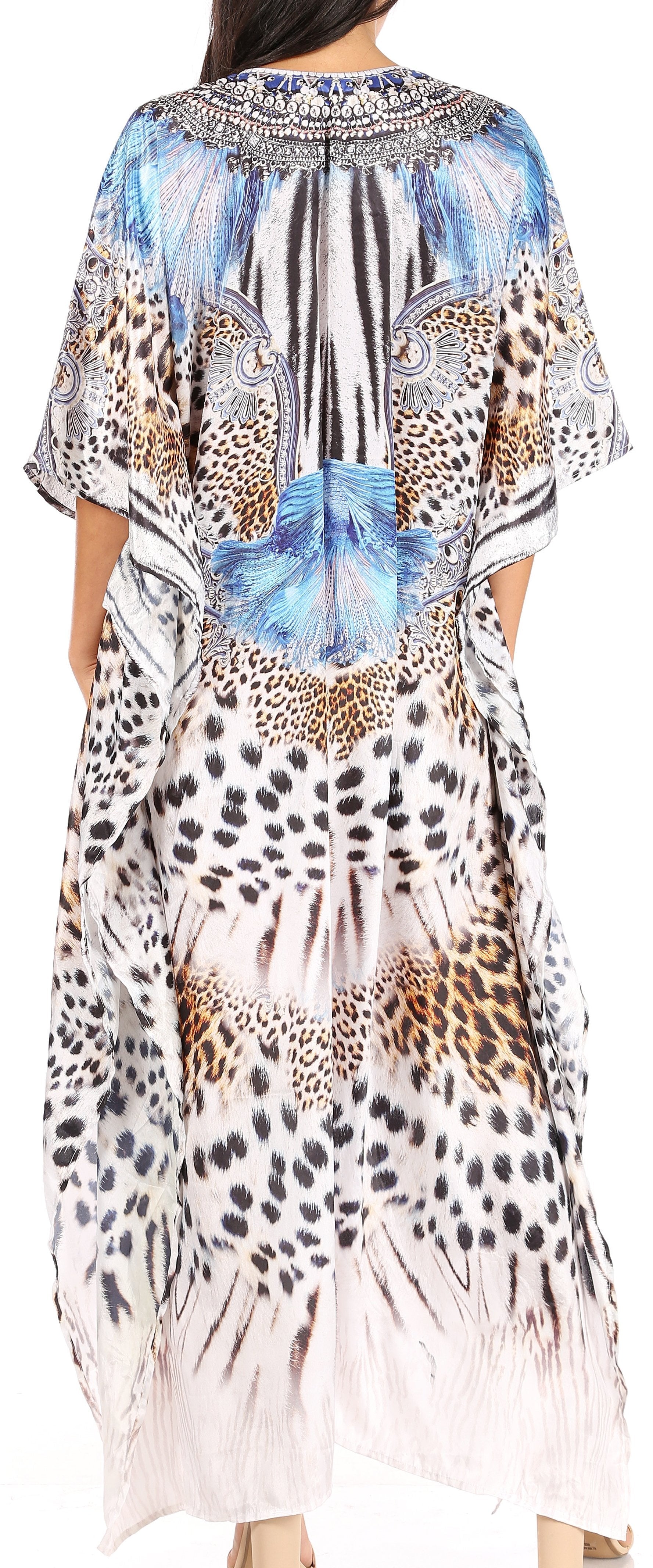 Sakkas Yeni Women's Short Sleeve V-neck Summer Floral Long Caftan Dress Cover-up