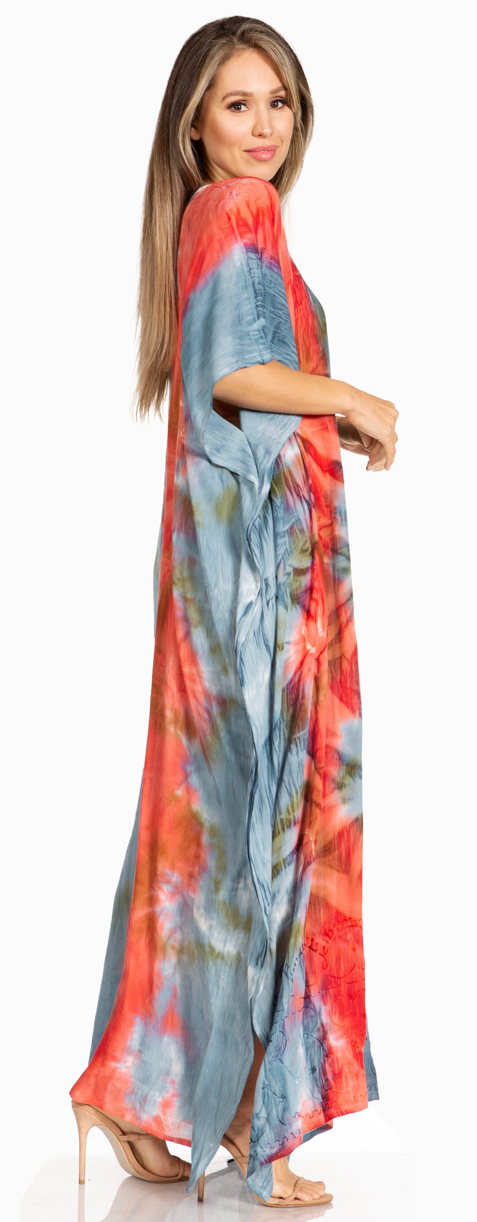 Sakkas Pilar Petite Women's Beach Maxi Caftan Dress in Short Sleeve Casual Style