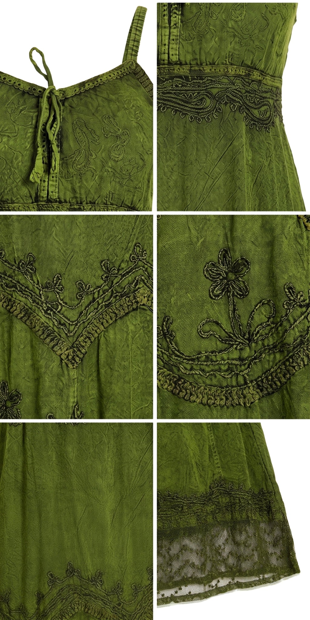 MKY Amy Stonewashed Rayon Embroidered Adjustable Spaghetti Straps Long Dress