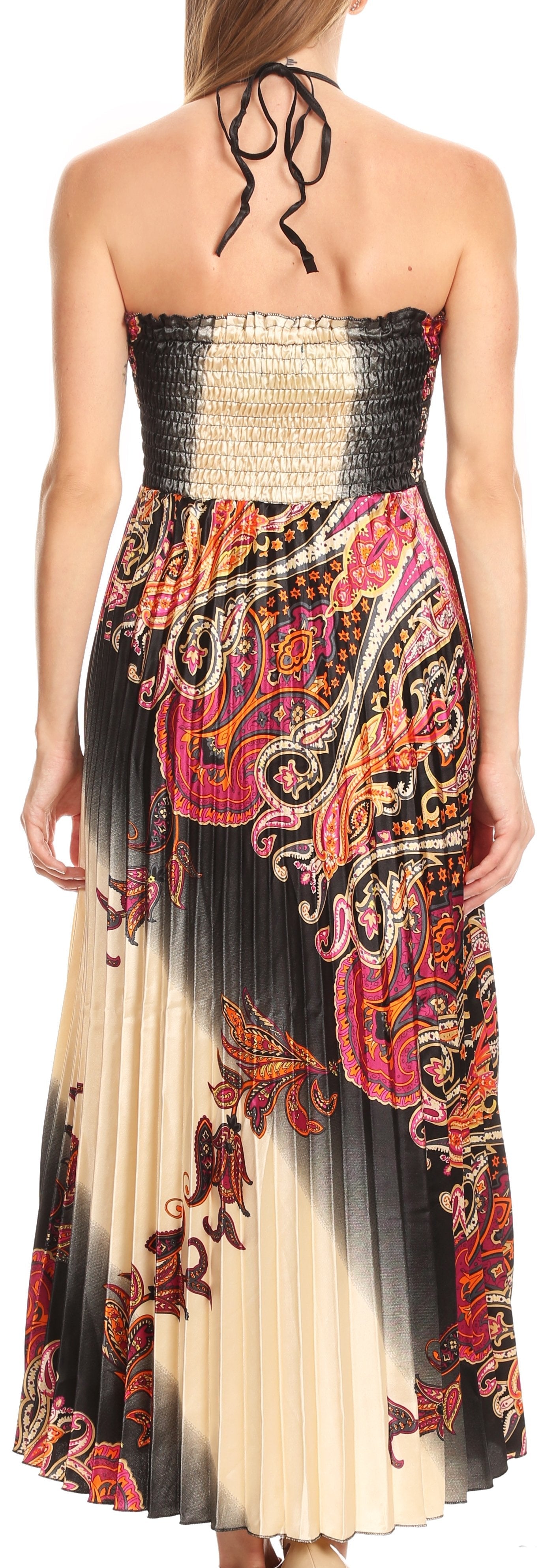 Sakkas Vanna Strapless Pleated Satin Summer Mid Dress Adjustable