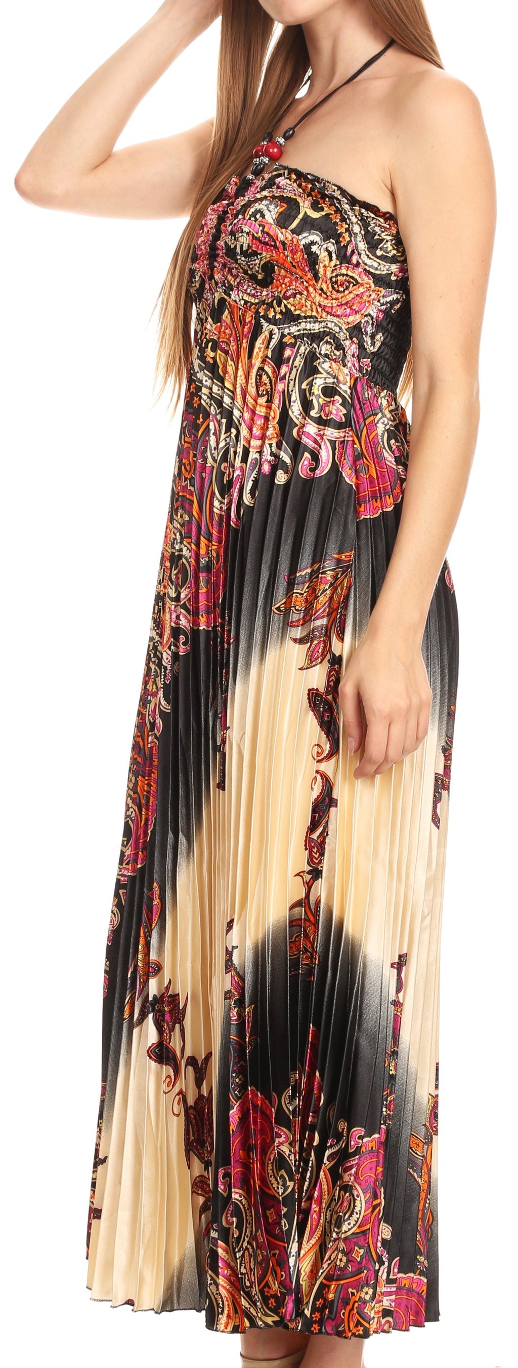 Sakkas Vanna Strapless Pleated Satin Summer Mid Dress Adjustable
