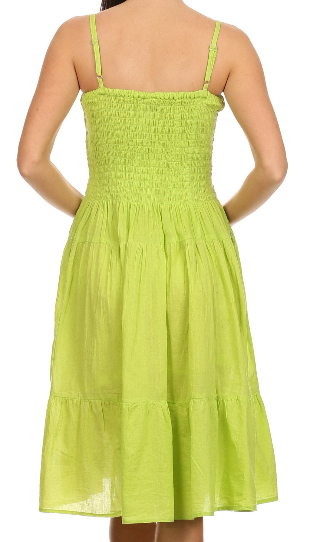 Sakkas Galina Embroidered Adjustable Spaghetti Straps Smocked Bodice Dress