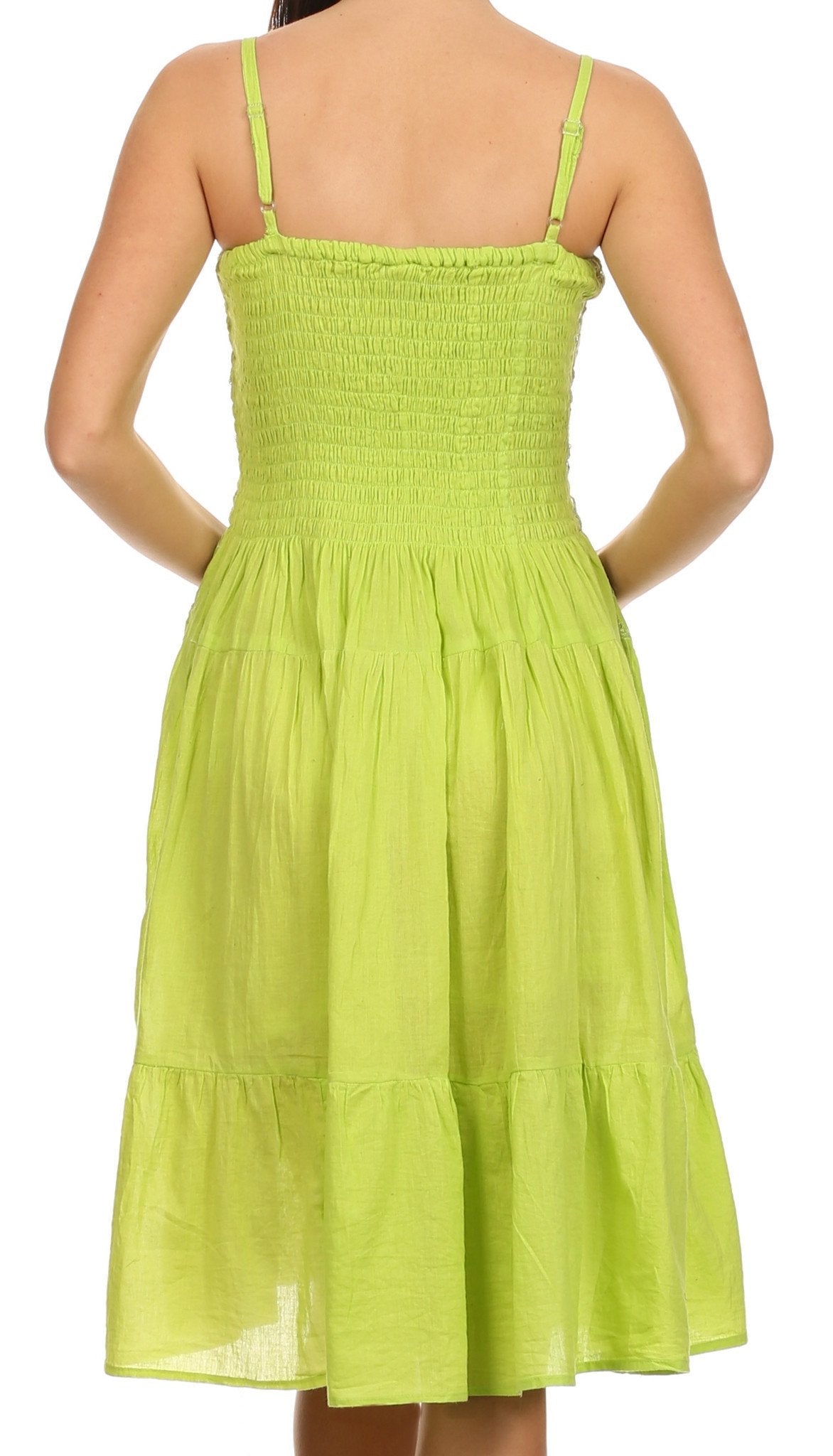 Sakkas Galina Embroidered Adjustable Spaghetti Straps Smocked Bodice Dress