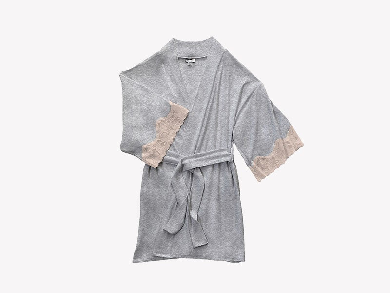 Calla Modal Kimono with Lace, Champagne / Heather Grey