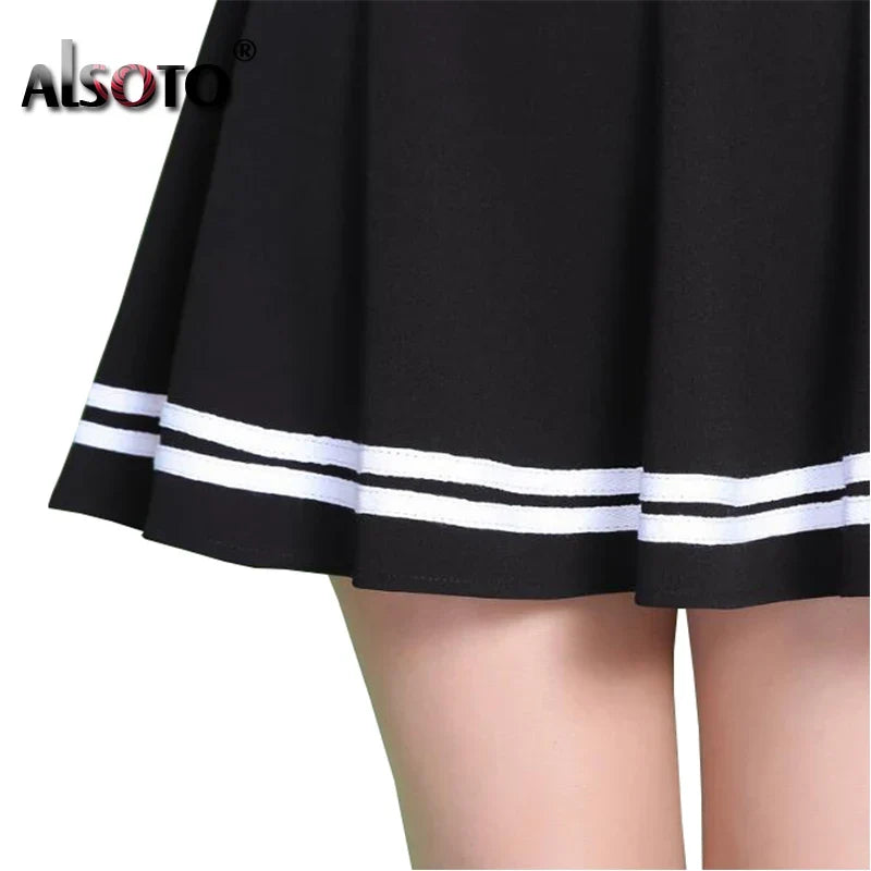 2026 Summer Style Women Skirt Solid Color Sexy High Waist Midi Pleated Skirts Stripe Black School Korean Mini A-line Saia