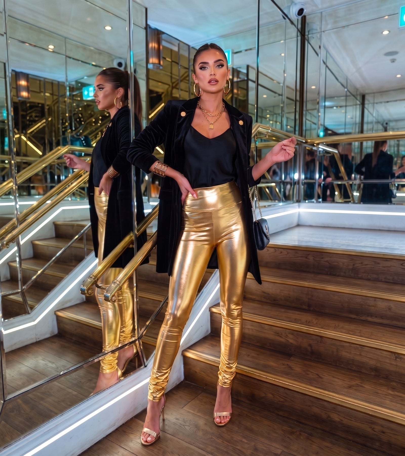 Sakkas Shiny Liquid Metallic High Waist Stretch Leggings - Made in USA