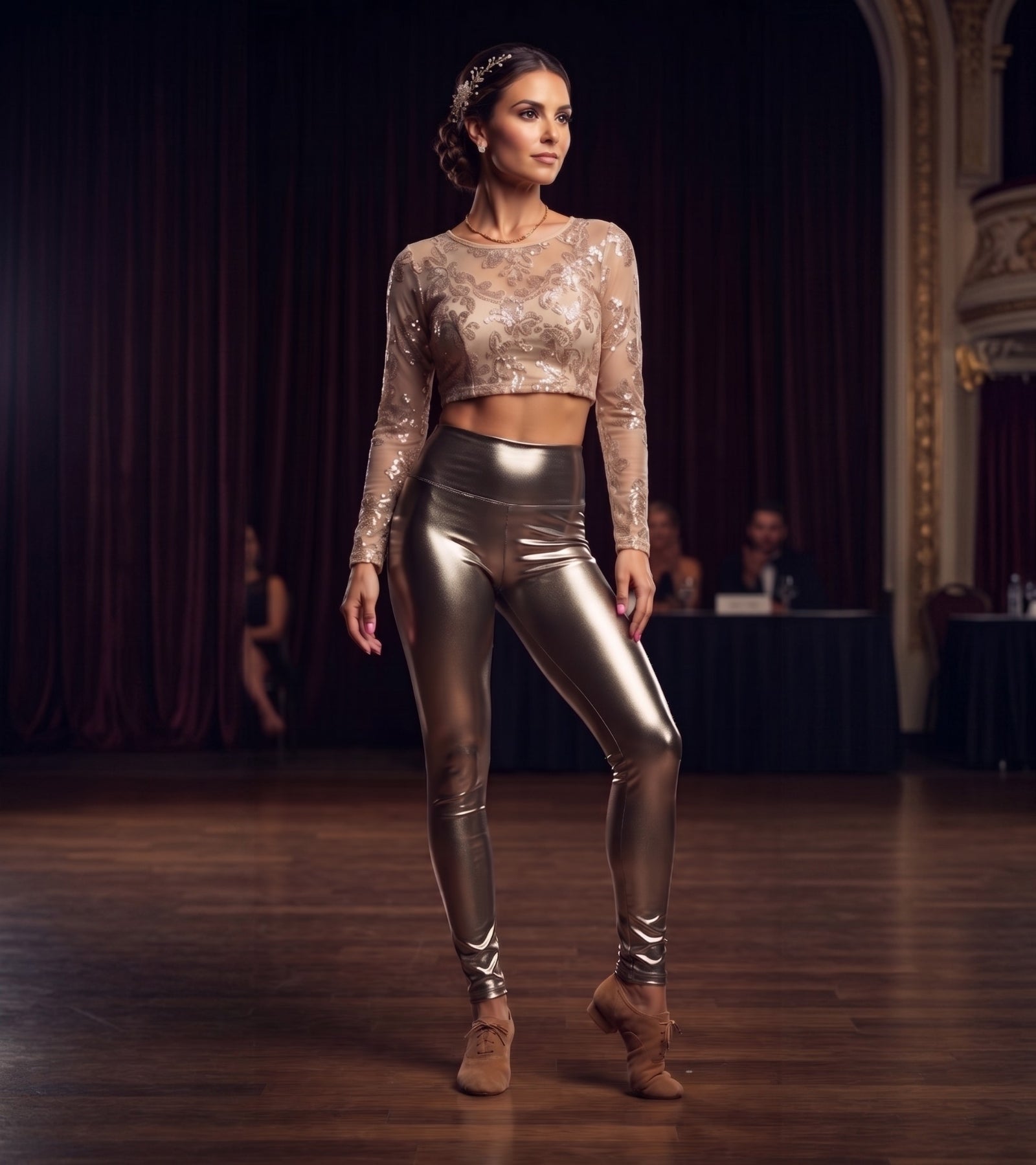 Sakkas Shiny Liquid Metallic High Waist Stretch Leggings - Made in USA