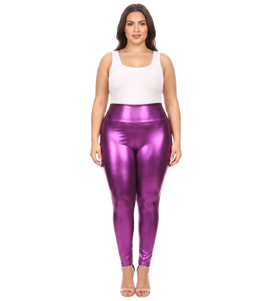 Sakkas Shiny Liquid Metallic High Waist Stretch Leggings - Made in USA