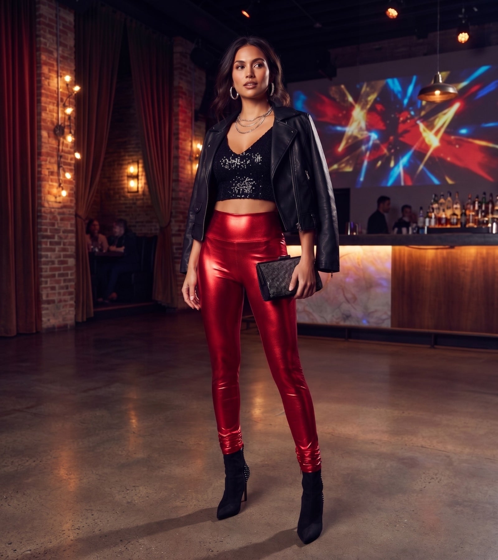 Sakkas Shiny Liquid Metallic High Waist Stretch Leggings - Made in USA