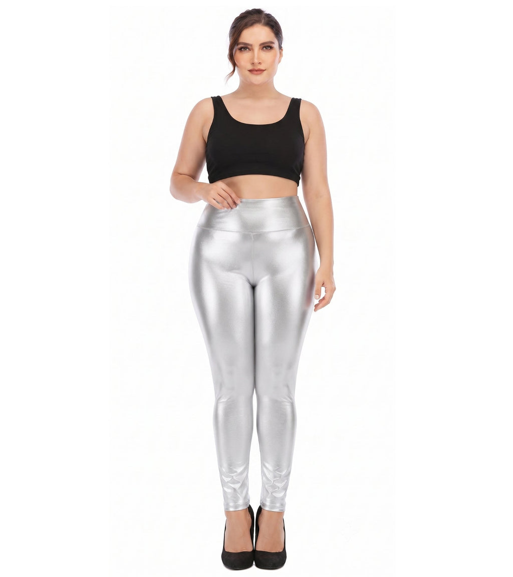 Sakkas Shiny Liquid Metallic High Waist Stretch Leggings - Made in USA