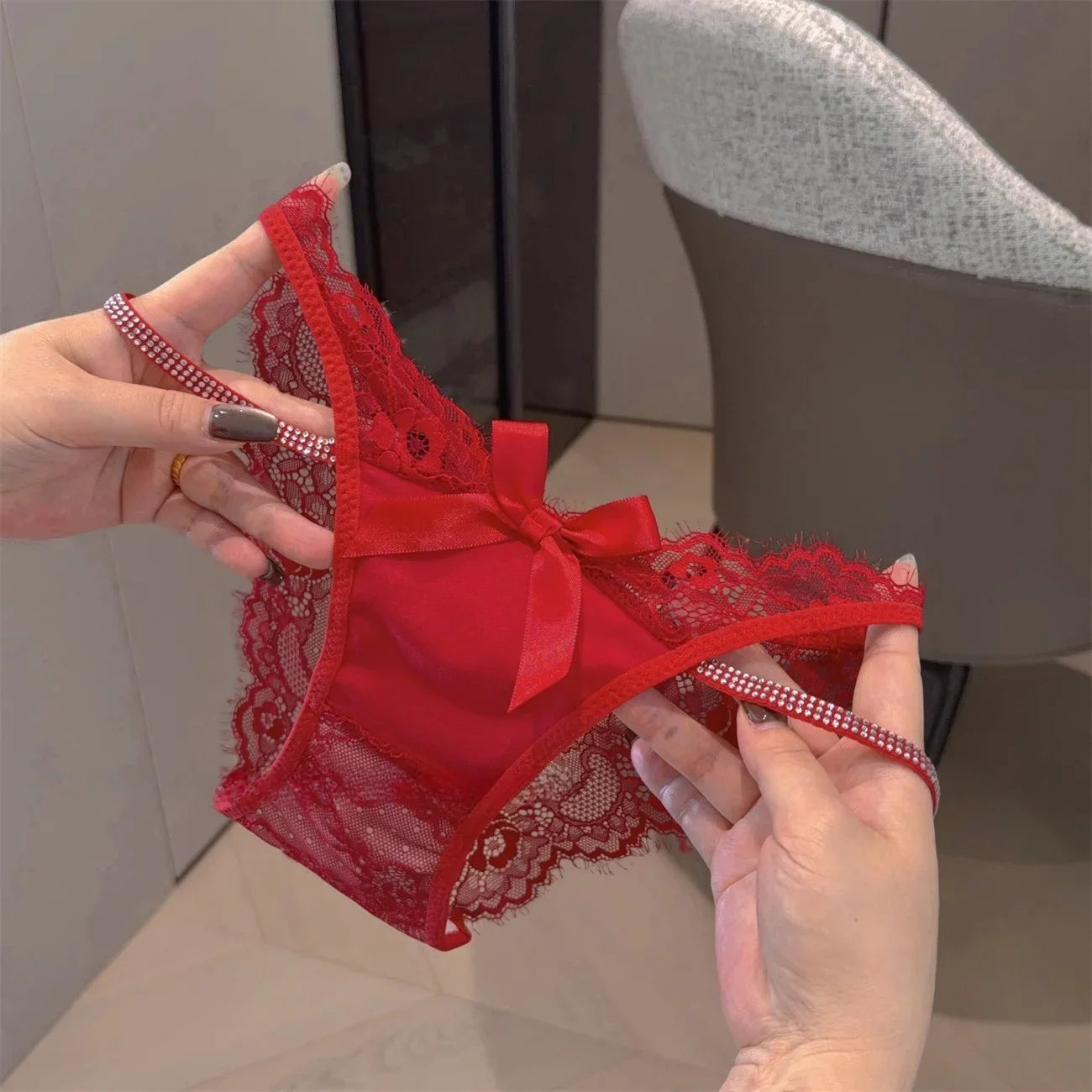 Lace Rhinestones Girls Sexy G String Panties Women Underwear Briefs Hollow Out Thong Transparent Lingerie Intimates