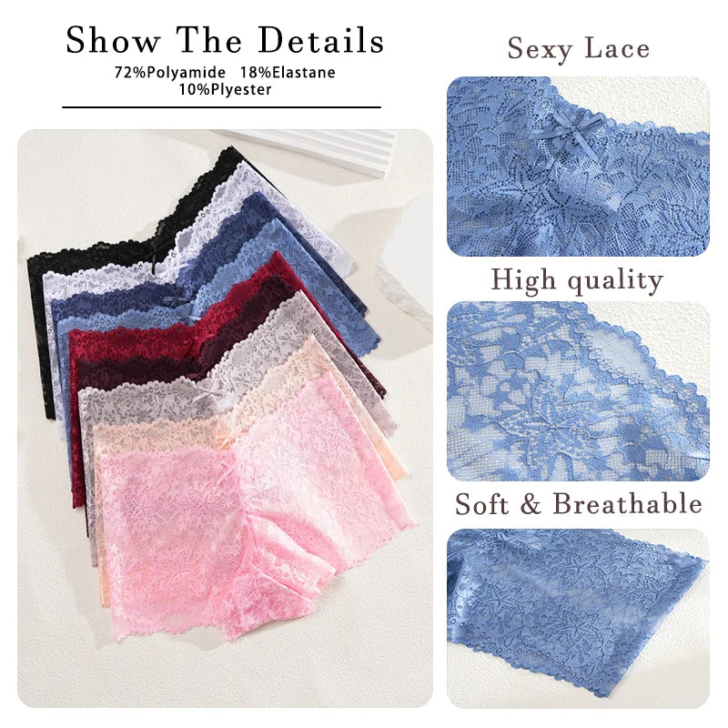 4Pcs Lace Sexy Lingerie Female Low-Waist Breathable Lingerie Hollow Out Comfortable Underpants Transparent Sexy Intimates S-XXL