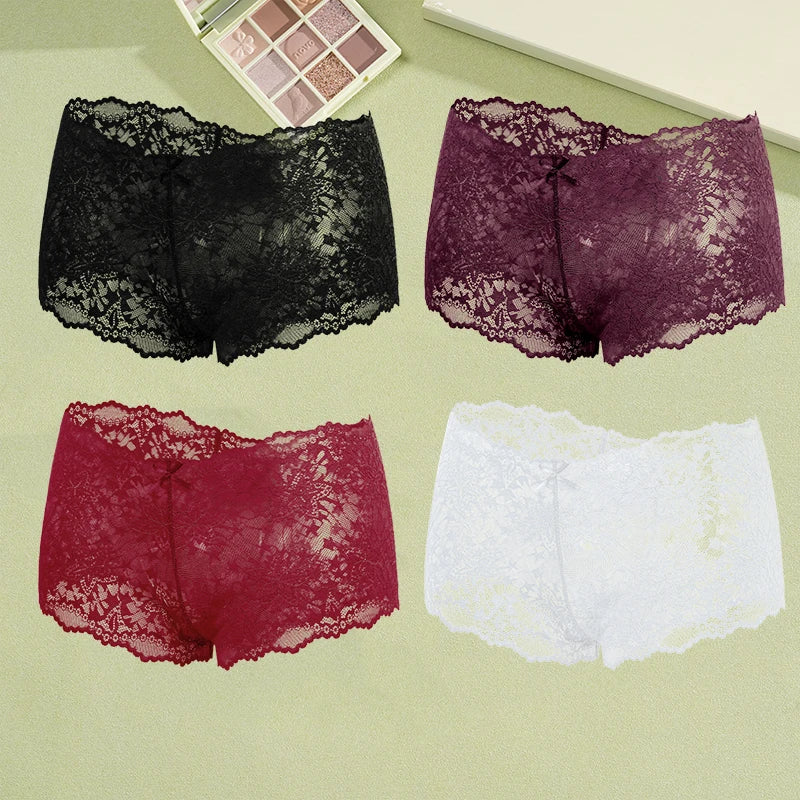 4Pcs Lace Sexy Lingerie Female Low-Waist Breathable Lingerie Hollow Out Comfortable Underpants Transparent Sexy Intimates S-XXL