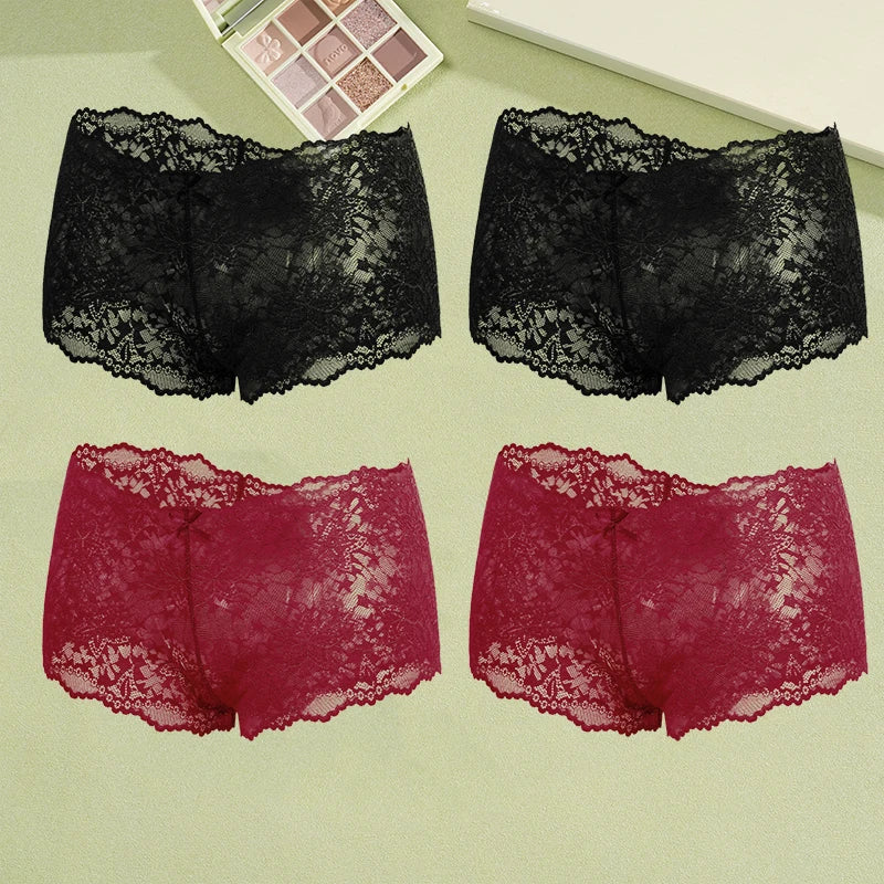 4Pcs Lace Sexy Lingerie Female Low-Waist Breathable Lingerie Hollow Out Comfortable Underpants Transparent Sexy Intimates S-XXL