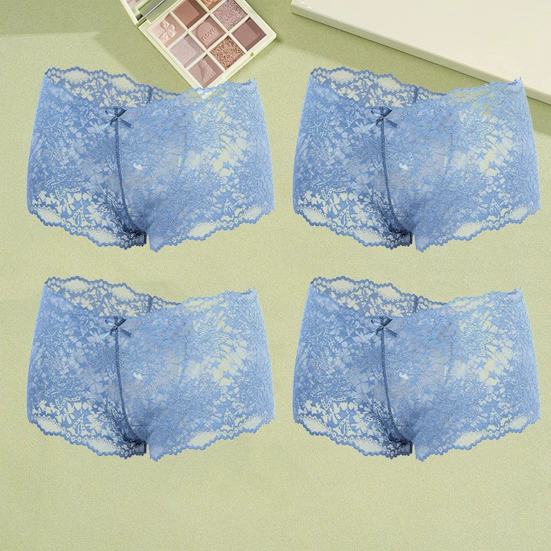 4Pcs Lace Sexy Lingerie Female Low-Waist Breathable Lingerie Hollow Out Comfortable Underpants Transparent Sexy Intimates S-XXL