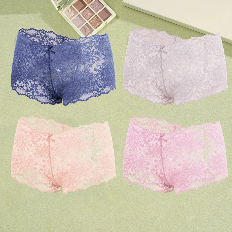 4Pcs Lace Sexy Lingerie Female Low-Waist Breathable Lingerie Hollow Out Comfortable Underpants Transparent Sexy Intimates S-XXL