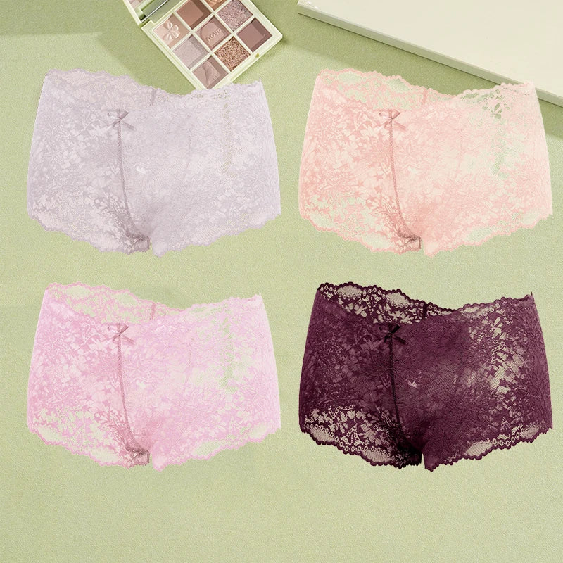 4Pcs Lace Sexy Lingerie Female Low-Waist Breathable Lingerie Hollow Out Comfortable Underpants Transparent Sexy Intimates S-XXL