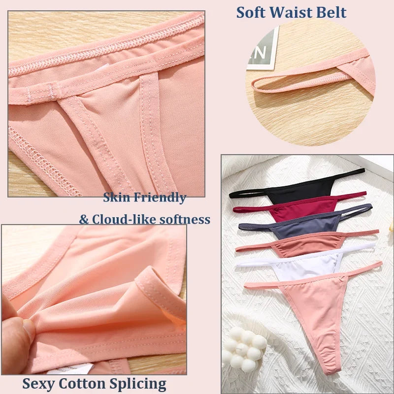 Women's Cotton Thong Sexy Thongs Women's Panties Set Solid Seamless Low Waist Underwear Female Underpants Intimates Lingerie