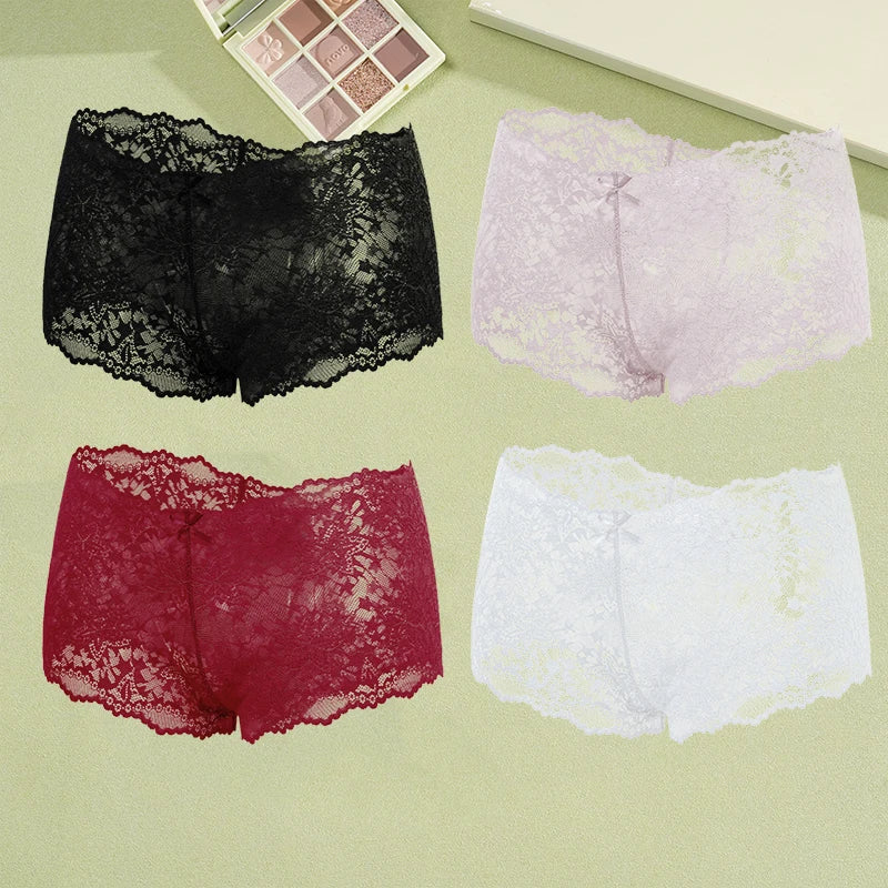4Pcs Lace Sexy Lingerie Female Low-Waist Breathable Lingerie Hollow Out Comfortable Underpants Transparent Sexy Intimates S-XXL