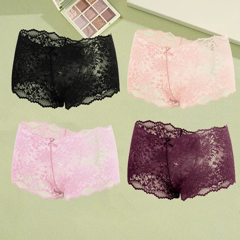 4Pcs Lace Sexy Lingerie Female Low-Waist Breathable Lingerie Hollow Out Comfortable Underpants Transparent Sexy Intimates S-XXL