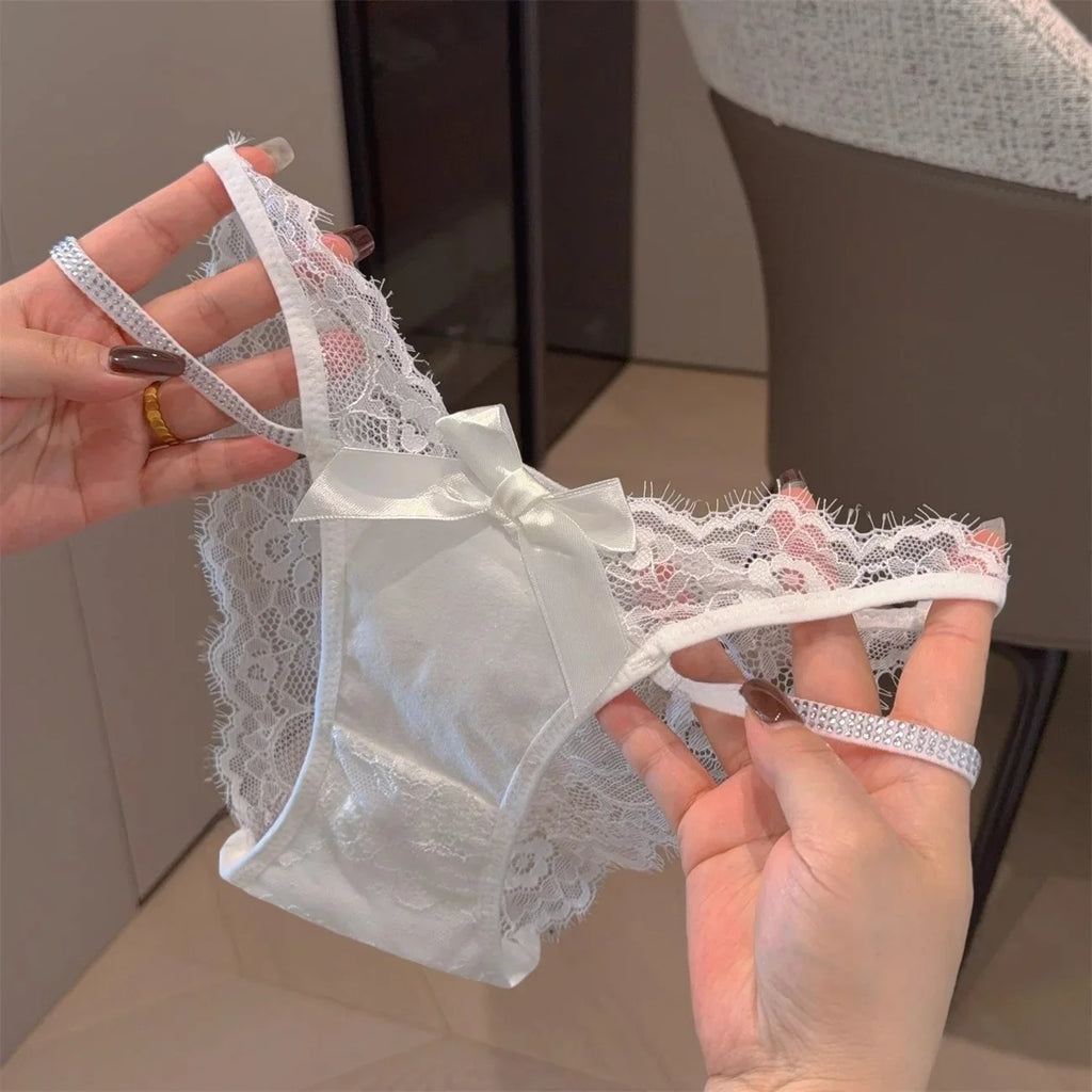 Lace Rhinestones Girls Sexy G String Panties Women Underwear Briefs Hollow Out Thong Transparent Lingerie Intimates