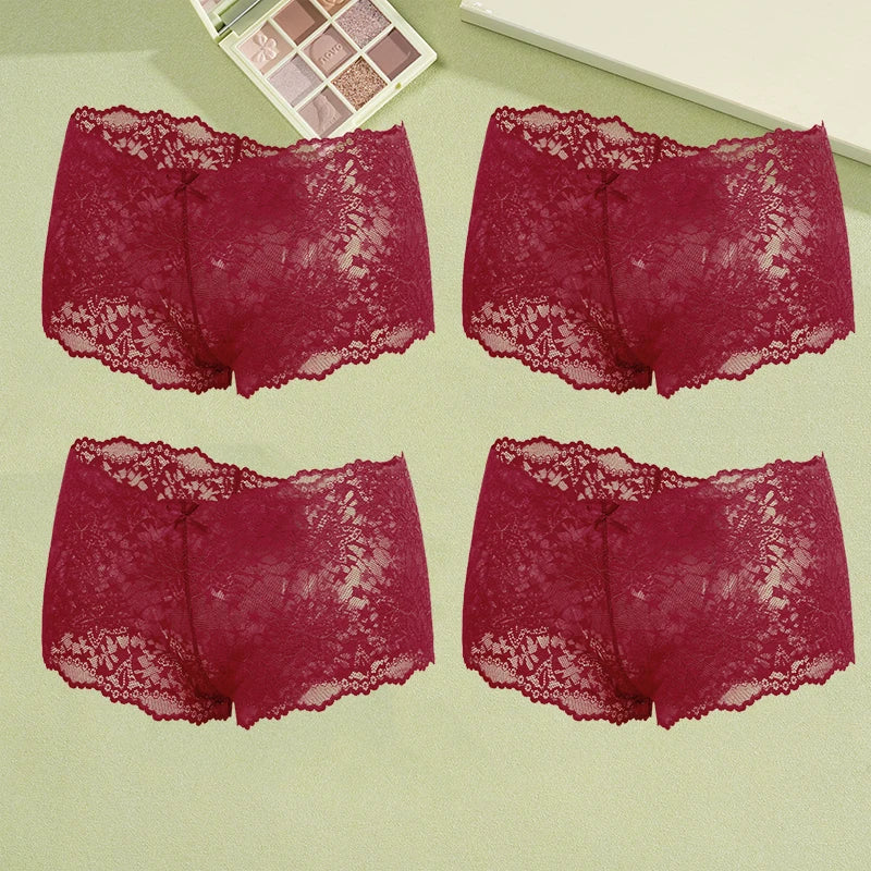 4Pcs Lace Sexy Lingerie Female Low-Waist Breathable Lingerie Hollow Out Comfortable Underpants Transparent Sexy Intimates S-XXL