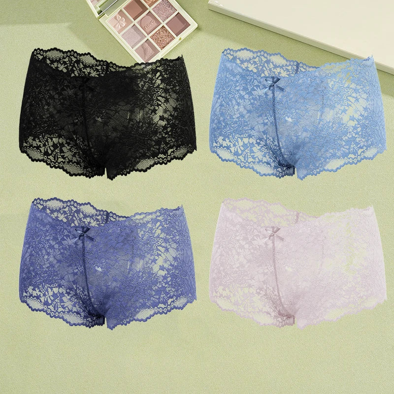 4Pcs Lace Sexy Lingerie Female Low-Waist Breathable Lingerie Hollow Out Comfortable Underpants Transparent Sexy Intimates S-XXL