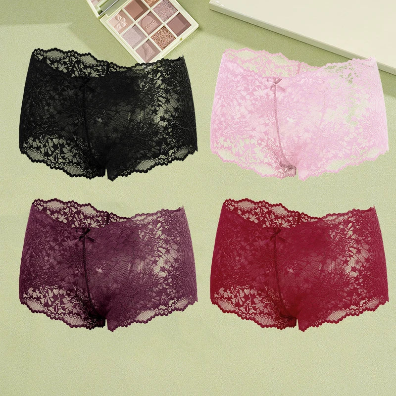 4Pcs Lace Sexy Lingerie Female Low-Waist Breathable Lingerie Hollow Out Comfortable Underpants Transparent Sexy Intimates S-XXL
