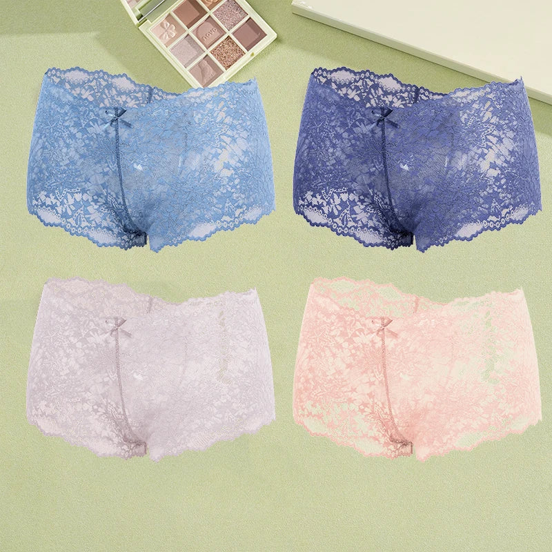 4Pcs Lace Sexy Lingerie Female Low-Waist Breathable Lingerie Hollow Out Comfortable Underpants Transparent Sexy Intimates S-XXL