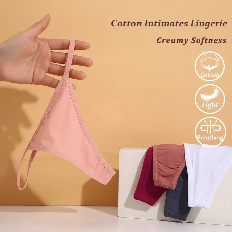 Women's Cotton Thong Sexy Thongs Women's Panties Set Solid Seamless Low Waist Underwear Female Underpants Intimates Lingerie
