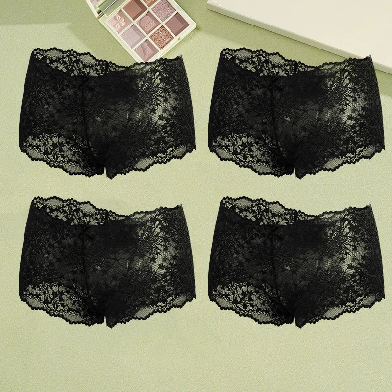4Pcs Lace Sexy Lingerie Female Low-Waist Breathable Lingerie Hollow Out Comfortable Underpants Transparent Sexy Intimates S-XXL