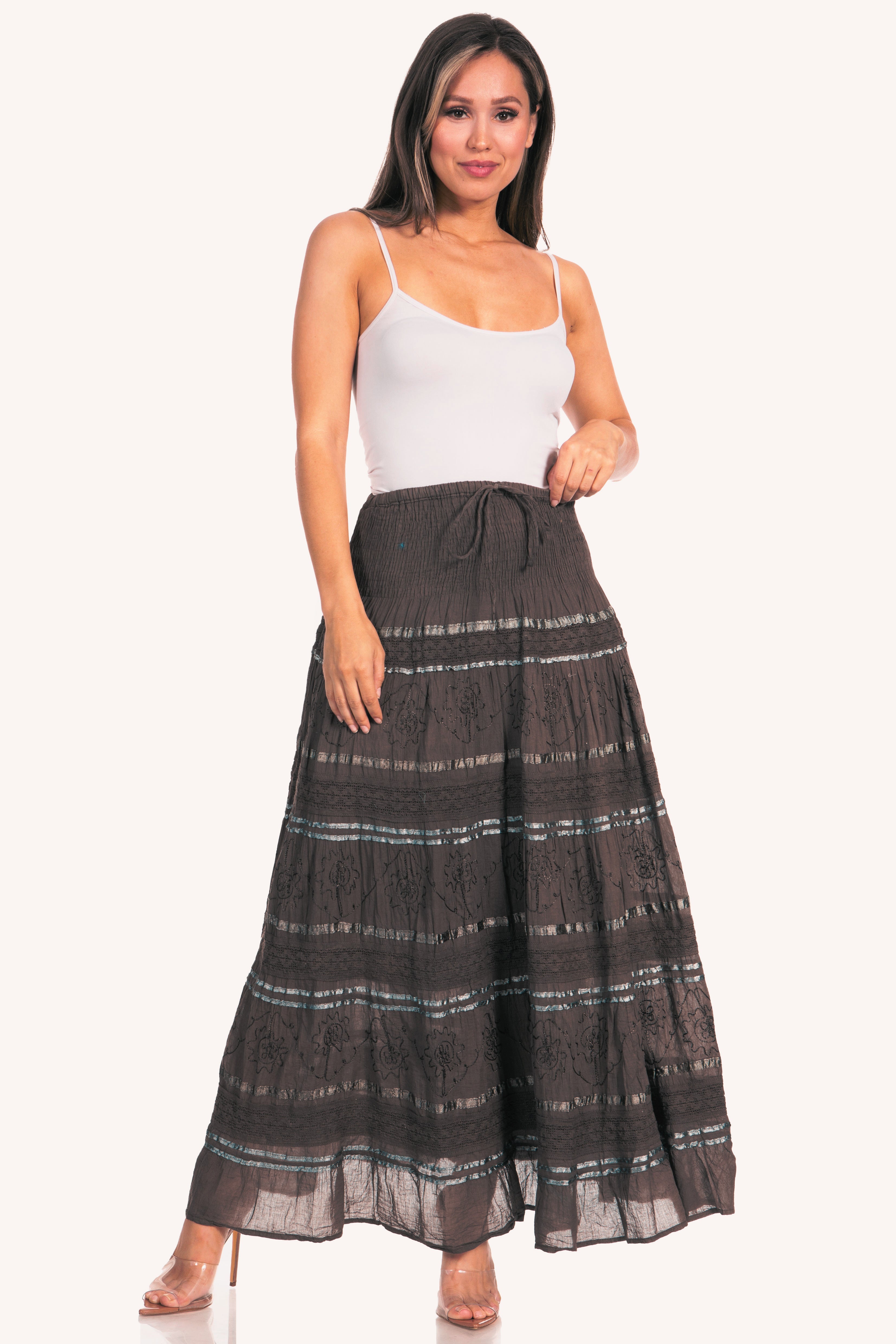 Sakkas Lace and Ribbon Peasant Boho Skirt