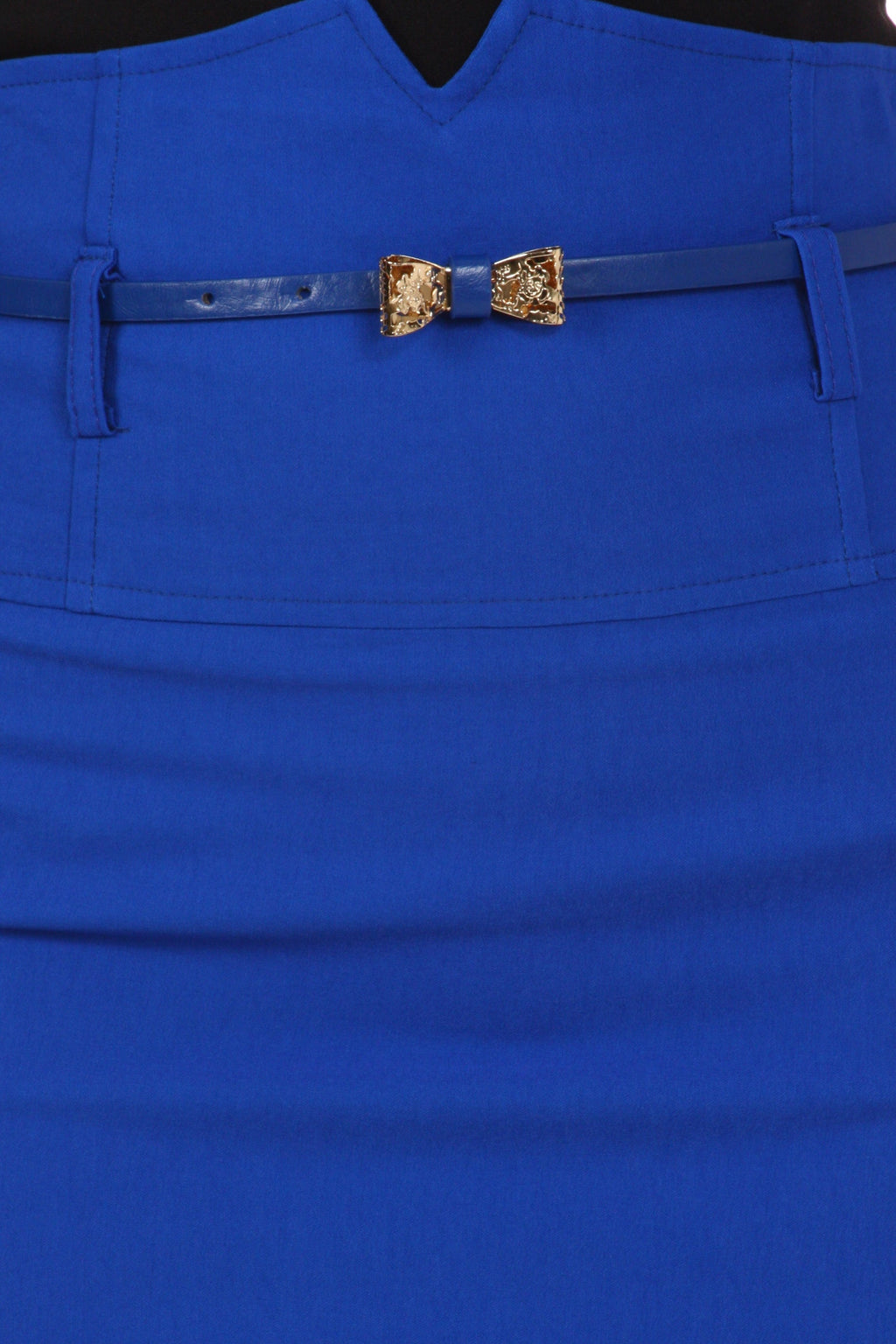 Sakkas High Waist Stretch Pencil Skirt with Metallic Bow Skinny Belt
