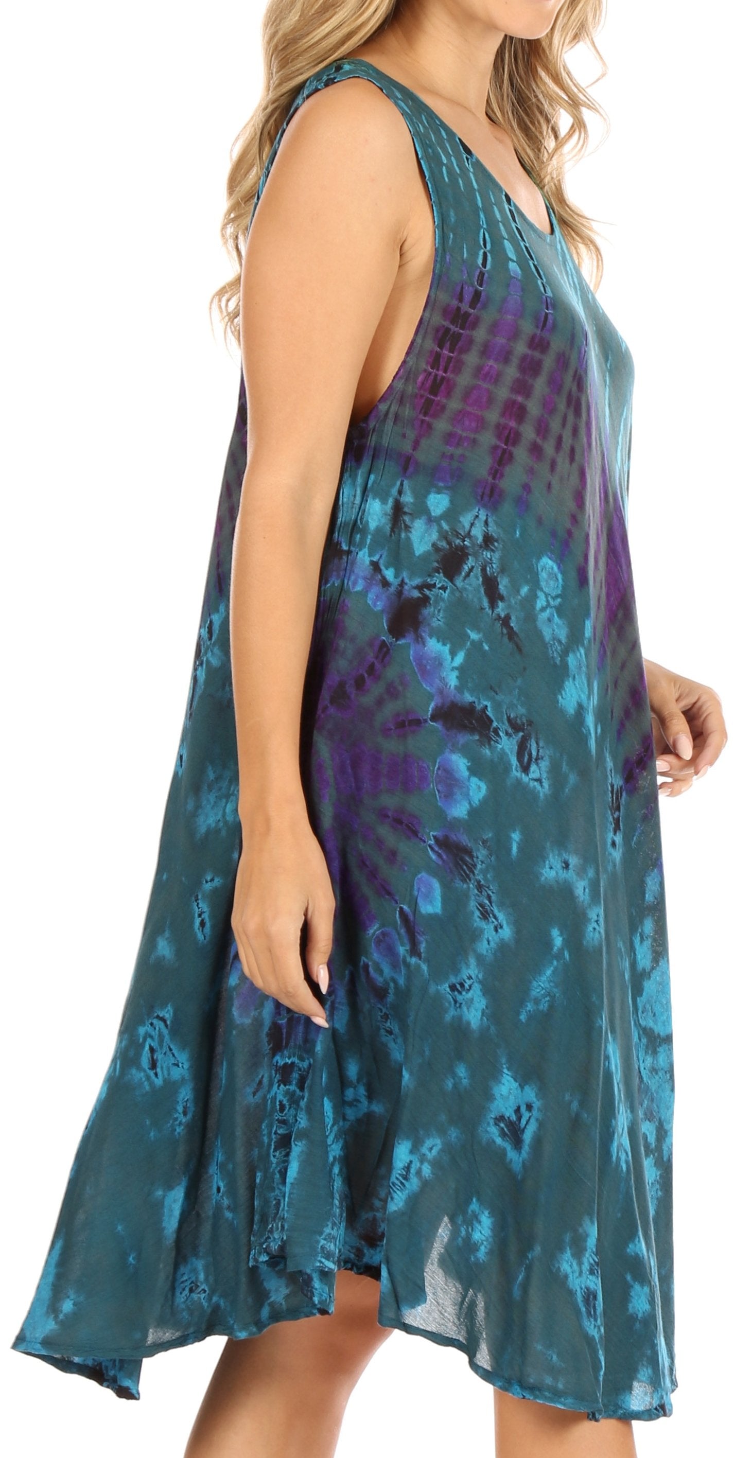 Sakkas Natalia Womens Summer Sleeveless Tie Dye Flare Tank Top Tunic Blouse