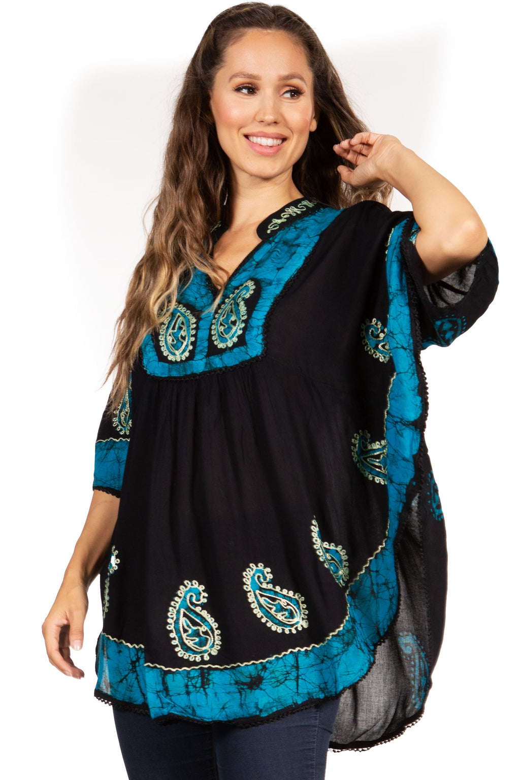 Sakkas  Amori V-Neck Embroidery Poncho Top / Cover Up