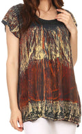 Sakkas Maritza Short Sleeve Batik Top with Crochet Embroidery and Sequins