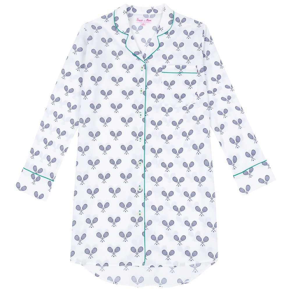 Women's Tennis Navy Night Shirt - Organic Cotton Poplin